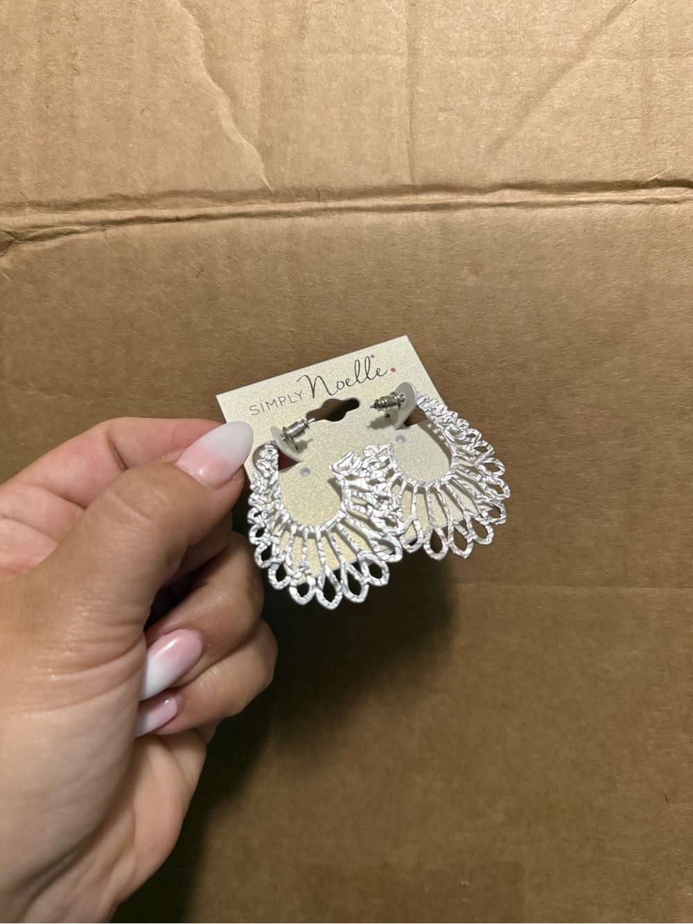 Simply Noelle Silver Scalloped Openwork Hoop Earrings - Picture 3 of 4